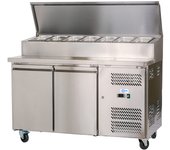Cleiton® mesa ensaladera refrigerada de preparación 2 puertas 136x70 cm para 7 cubetas gn 1/3 refrigeración ventilada | mesas saladette de acero inox
