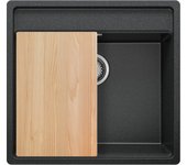 Primagran fregadero bajo encimera grafito 56x53cm, fregadero cocina 1 seno + sifón + tabla de cortar, fregadero granito al mueble 60cm - bergen