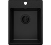 Primagran fregadero cocina todo negro 38x50cm, fregadero granito 1 seno + sifón, fregadero sobre encimera al mueble 40cm - riga