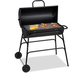 Relaxdays barbacoa, bbq con tapa, ventilación ajustable, resistente, jardín y terraza, 96,5 x 103 x 64,5 cm, negro