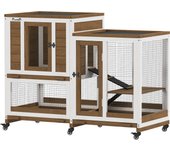 Conejera de madera pawhut madera de abeto, acero marrón y blanco 110x50x86 cm d51-356v00bn
