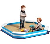 Arenero para niños aiyaplay madera de abeto, poliéster azul y blanco 133x133x16 cm