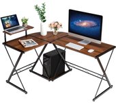 Escritorio para computadora en forma de l, mesa esquinera con amplio tablero y 2 prácticos estantes, escritorio de estilo retro (marrón)