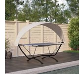 Vidaxl tumbona de jardín con dosel de acero y tela oxford crema