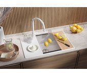 Primagran fregadero cocina blanco 78x50cm, fregadero granito 1 seno + sifón + tabla de cortar, fregadero sobre encimera al mueble 60cm - copenhague