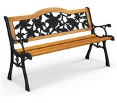 Banco jardín exterior de 3 plazas, banco de madera de pino con estructura metálica, reposabrazos, asiento listonado (estilo 2, 126 x 52 x 76 cm)