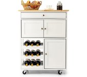Carro cocina con estanterías, mesa bar con botellero y 2 armarios, multifoncional isla de cocina con ruedas de goma y mdf, para cocina, 67x37x86 cm