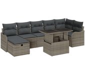 Vidaxl conjunto de sofá de jardín de 8 piezas con cojines ratán poly gris, vidaxl sofá de jardín para 2 personas con cojines ratán poly gris