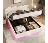 Cama con canapé 160 x 200 cm con cabecero - tomas usb, tipo c y led - veours - beige (sin colchón)
