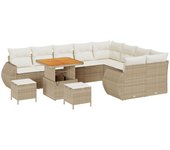 Vidaxl conjunto de sofá de jardín de 12 piezas con cojines beige poliratán acacia, vidaxl conjunto de comedor de jardín de 3 piezas con cojines beige