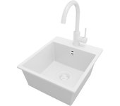 Primagran fregadero granito todo blanco 38x44cm, fregadero cocina 1 seno + grifo 32x20cm + sifón, fregadero sobre encimera al mueble 40cm - riga easy