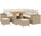 Conjunto de sofá de jardín vidaxl de 8 piezas con cojines beige ratán de poliéster acacia, conjunto de comedor de jardín vidaxl de 3 piezas con cojine