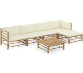 Vidaxl set de muebles de jardín 6 piezas bambú y cojines blanco crema