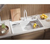 Primagran fregadero cocina blanco 88x53cm, fregadero granito 1 seno + sifón + accesorios, fregadero sobre encimera al mueble 90cm - oslo pocket