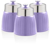 Set 3 botes cocina almacenaje 1,2 l, plástico y acero inox, especias, té ,café, retro, vintage, swan, morado, , swka1024purn