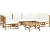 Muebles de jardín muebles de exterior juego de muebles de 7 piezas con cojines de bambú blanco crema 02_0017086