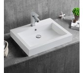 Bernstein - fregadero de pared pequeño de diseño 60x48x14cm, fregadero de pared de mármol fundido con desagüe automático - blanco - bs6049