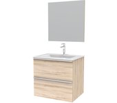 Mueble de baño montado unis magnolia hokaido 2 cajones 60x45x56 cm. lavabo y espejo incluidos.
