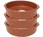Tradineur - pack de 3 cazuelas redondas de barro - aptas para vitro y horno - ideales para guisos y asados caseros  ø 32 cm