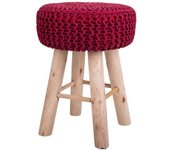 Taburete de madera y algodón trenzado rojo 32x32x44
