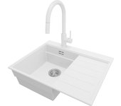 Primagran fregadero granito blanco 62x50cm, cocina 1 seno + grifo 40x20cm + sifón, sobre encimera al mueble 40cm - sydney