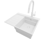Primagran fregadero granito todo blanco 62x50cm, cocina 1 seno + grifo 40x20cm + sifón, sobre encimera al mueble 40cm - sydney