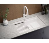 Primagran fregadero bajo encimera blanco 76x47cm, fregadero cocina 1 seno + sifón + enrollable escurridor, fregadero granito al mueble 80cm - prague