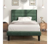 Cama tapizada 90 x 200 cm - somier con lamas - terciopelo - verde oscuro - sin colchón