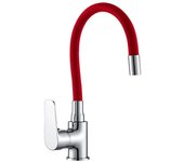 Monomando fregadera caño goma flexible rojo