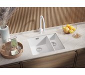 Primagran fregadero bajo encimera blanco 56x47cm, fregadero cocina 1,5 senos + sifón, fregadero granito al mueble 60cm - london duo