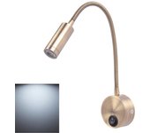 Lámpara de noche con interruptor en la base, flexible de pared, foco led de estilo europeo, luz blanca, 3 w