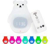 Reloj despertador con luz nocturna infantil. luz led multicolor rgb, control con mando a distancia. diseño oso polar.