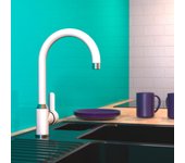 Grifo de cocina mezclador diziani blanco y cromado