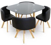Mesa de cristal templado teka + 4 sillas. comedor o cocina negro 100x100 cm