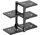 Organizador de ollas y sartenes de 5 niveles: doble cara, a prueba de óxido, ajustable y perfecto para almacenamiento en gabinetes, negro