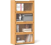 Librería de bambú de 4 niveles de exhibición, con puertas acrílicas abatibles, librería alta para salón, estudio, oficina, 69x34x140cm, natural