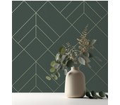 Papel pintado geométrico de rombos con líneas doradas fondo verde estilo art déco - arnova 682087 de gaulan - rollo de 10 m x 0,52 m