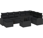 Vidaxl juego de sofás de jardín de 9 piezas con cojines negro rattan pe, vidaxl sofá de jardín de 2 plazas con almacenamiento y cojines negro rattan p