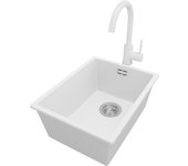 Primagran fregadero bajo encimera blanco 36x47cm, fregadero granito 1 seno + grifo 32x20cm + sifón, fregadero cocina al mueble 40cm - london