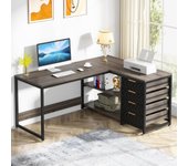 Tribesigns escritorio con 4 cajones, 150×110×75cm ,mesa de ordenador en l con 2 estantes, escritorio esquinero reversible