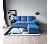 Coventry sofá de terciopelo de 3 plazas con reposapiés azul