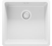 Primagran fregadero cocina todo blanco 46x44cm, fregadero granito 1 seno + sifón, fregadero sobre encimera al mueble 50cm - venecia slim easy