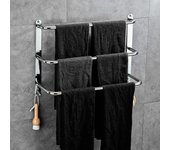 Toallero de escalera de 3 niveles con 2 ganchos, barra triple para baño, plateado brillante, 50 cm