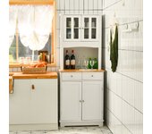 Aparador cocina armario 2 puertas vidrio templado 2 cajones 3 estantes 68x40x170cm blanco