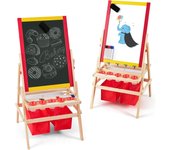Caballete para niños, pizarra de juego de dos caras, incluye pizarra blanca y pizarra de tiza con soporte ajustable, vaso de papel, goma de borrar