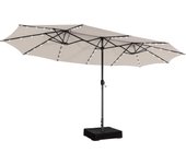 Sombrilla doble con iluminación led, uv 50+, sombrilla con soporte, sombrilla grande 470 x 280 cm, sombrilla de jardín con manivela y 12 costillas