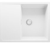 Primagran fregadero cocina todo blanco 62x50cm, fregadero granito 1 seno + sifón, fregadero sobre encimera al mueble 45cm - ibiza