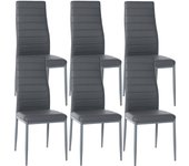 Juego de 6 sillas de comedor de diseño sencillo en sintético gris con estructura de metal negro cosido cds10295