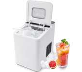 Máquina de hielo eléctrica (12 kg/24 h, portátil, con autolimpieza, 9 cubos en 6 min, cesta de hielo y pala, indicador led y pantalla táctil (blanco)
