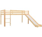 Cama alta para niños tobogán y escalera madera pino 97x208 cm v4487 unico / marrón